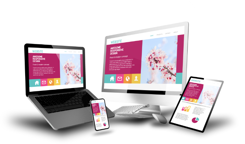 Laptop and mobile phone with data layers on their screens